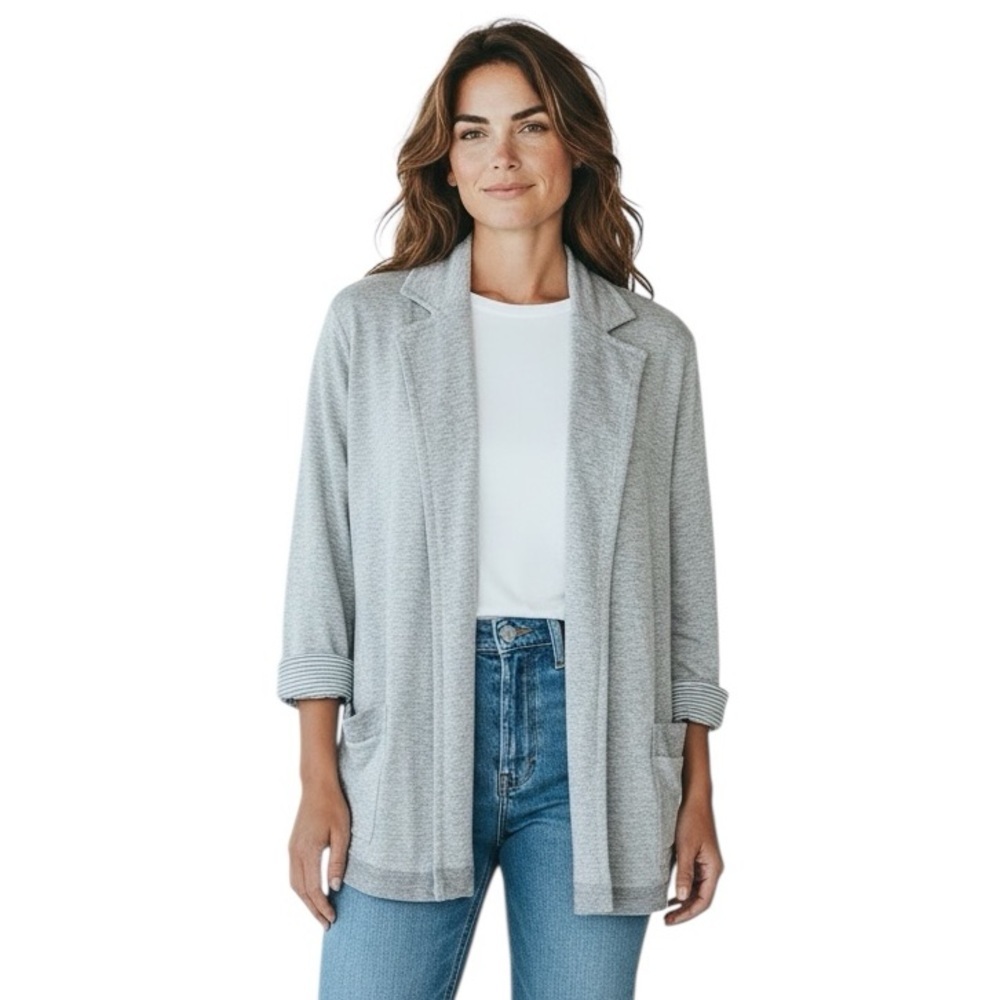 EILEEN FISHER Women’s Gray Knit Open Front Pocket Blazer XL
